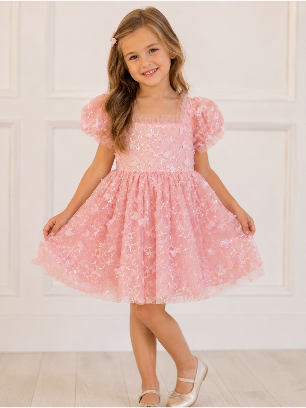 Lola and the Boys Pink Butterfly Sequin Tulle Dress Girls Size 5